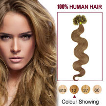 16 inches Golden Brown (#12) 100S Wavy Nail Tip Human Hair Extensions
